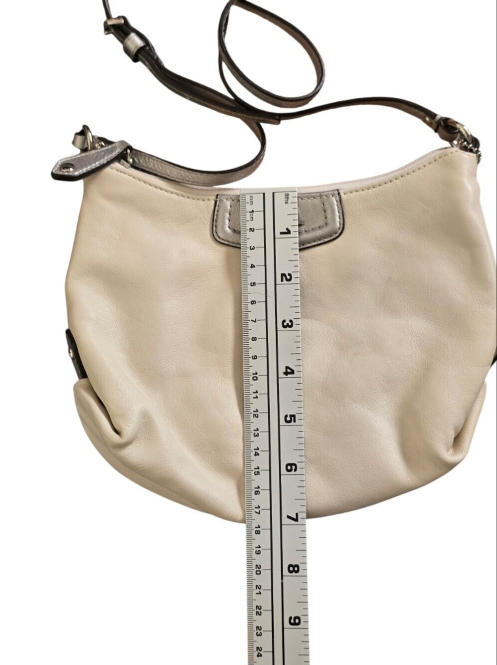 Coach Ashley Leather Hobo Crossbody Bag in Cream And Metallic Silver - Picture 5 of 6